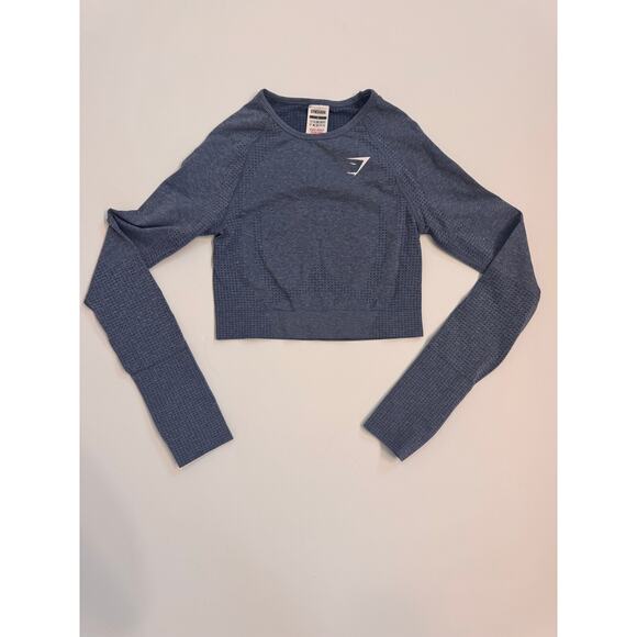 Gymshark Women's Vital Seamless Crop Long Sleeve Active Top Size S Blue - Picture 1 of 6
